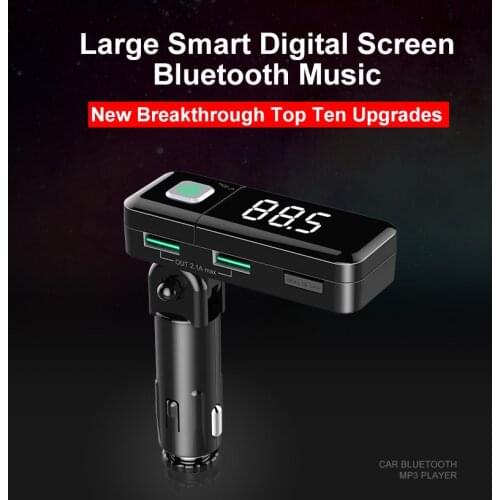 5V 2.1A Dual USB Car Charger MP3 Player Bluetooth Aux Line Out FM Radio Kit Hands Free Calling LED Display TF Card