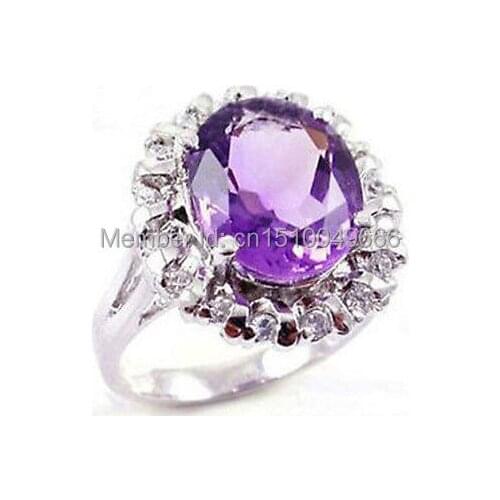 FREE SHIPPING >>>Beautiful silver plate purple zircon Ring 7 8 9