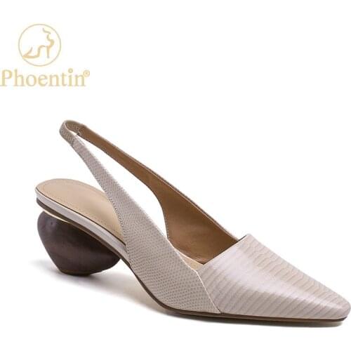 Phoentin women Mules shoes elegant ladies genuine leather summer sandals Pointed toe fashion high heels plus size 34-43 FT1179