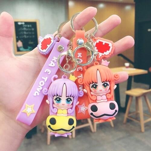 Cartoon Pumpkin Girl PVC Keychain Creative Cute Bag Pendant Keyring Ornament Women Girl Car Charm Key Chains Gift