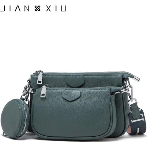 JIANXIU Brand Women Messenger Bags Soft Genuine Leather Three-piece Shoulder Bag Lychee Texture Pattern Purse 2020 Clutch Tote
