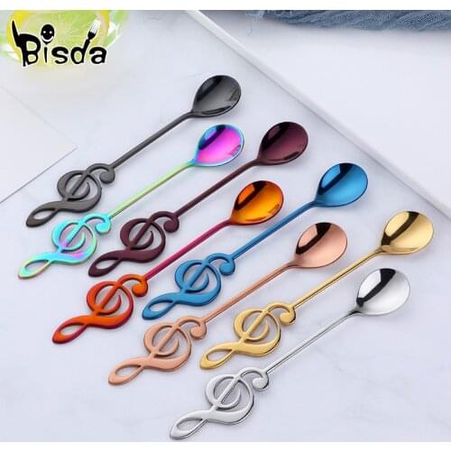 8 Color Stainless Steel Tea Spoons Small Coffee Spoons Creative Music Symbol Spoons For Ice Cream Dessert Tea Party Tableware