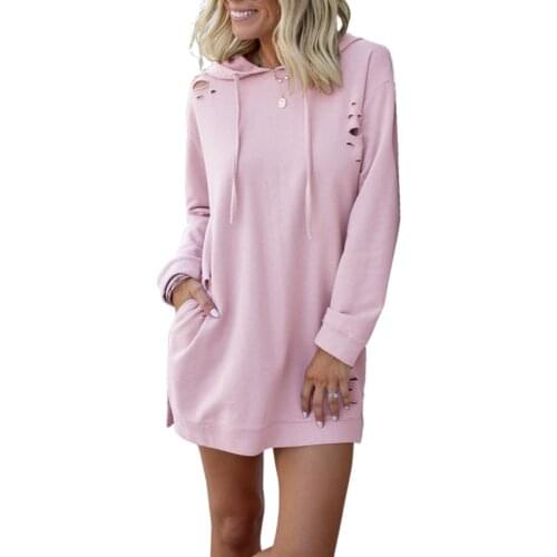 Elegant Womens Autumn And Winter Mid Length Loose Long Sleeve Personality Hooded Solid Sweatshirt Casual En