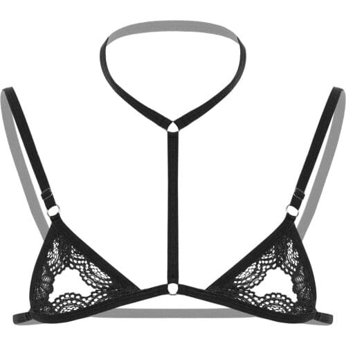 Hot Sexy Men Erotic Underwear Sheer Lace Sissy Lingerie Halter Adjustable Straps Wire-free Unlined Mini Male Bra Tops