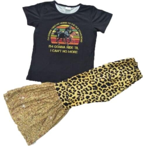 Ready to Shop NO MOQ girl short sleeve outfit with leopard fashion kids boutique clothing set