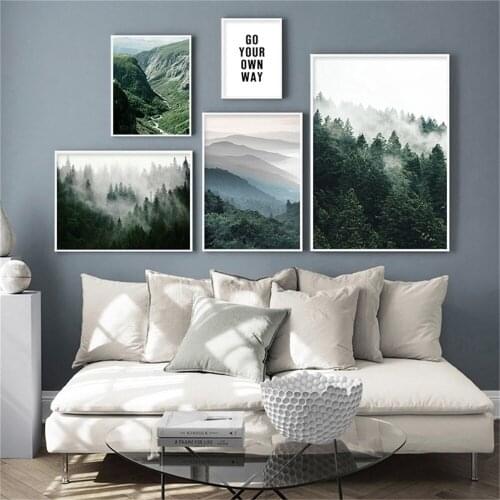 Mountain Foggy Forest Picture Nature Scenery Scandinavian Poster Nordic Decoration Landscape Print Wall Art Canvas Painting