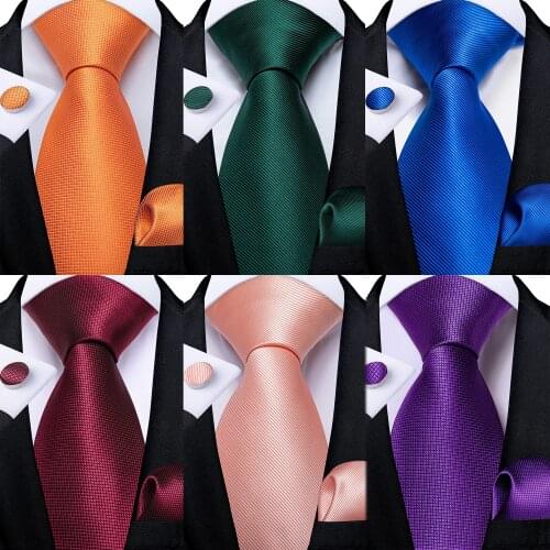 Classic Men Solid Red Blue Purple Pink Tie 8cm Wedding Party Necktie Hanky Cufflinks Shirt Dress Accessories Cravat Gift DiBanGu