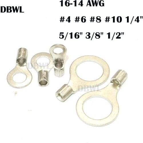 100PCS AWG 16-14 RNB2-4 #4 #8 #10 1/4" 5/16" 3/8" 1/2" Non-insulated ring terminal electrical wire crimp naked connector