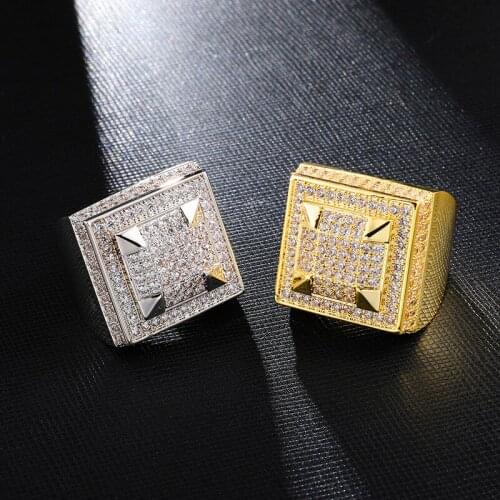 US7 Bling Cubic Zircon Ring Copper Material Gold Silver Color Iced Out Full CZ Hip Hop Rings Mens Fashion Jewelry Gift