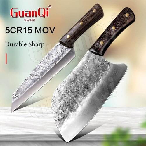 Forged Steel Butcher Knife Wood Handle Meat Cleaver Cooking Cutter Handmade Chef Knife Sharp Chopping Knife Slaughter Knife Tool