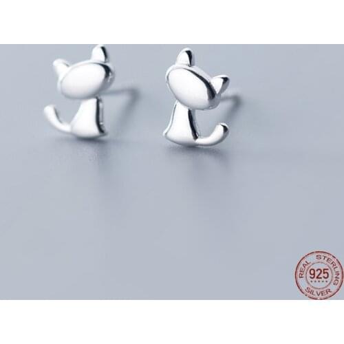 LKO 925 Sterling Silver Minimalist Fashion Sweet Cute Animal Little Cat Stud Earrings For Women Girls Jewelry Accessories