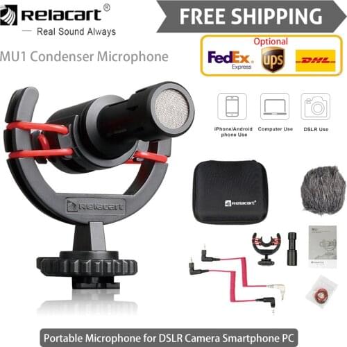 Relacart MU1 Condenser Microphone for iPhone Android Smartphone DSLR Camera Sony Canon Nikon Fujifilm Camcorder PC Computer Mic