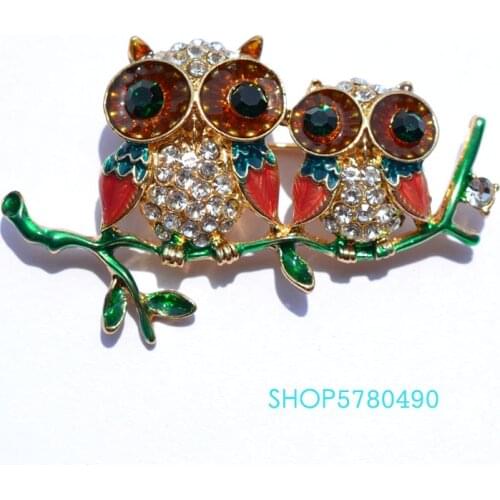 Fashion Jewelry Cute Owl Rhinestone Brooch Women Breast Pin Painted Brooch Multi Color Garments Ladies Gifts Dress Accessories