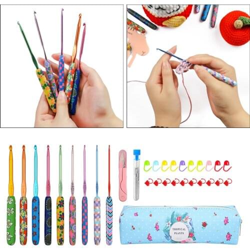 9 Pieces Soft Pottery Crochet Hook Set Knitting Needles For Loom Tool DIY Yarn Crafts Sewing Accessories