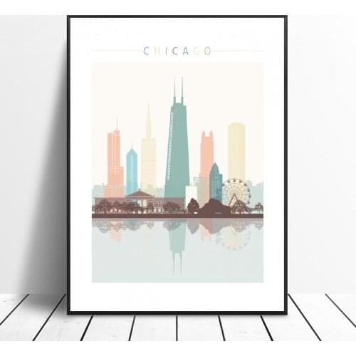 Chicago Skyline Wall Art Poster Picture Modern Minimalist Bedroom Living Room Decoration No Frame