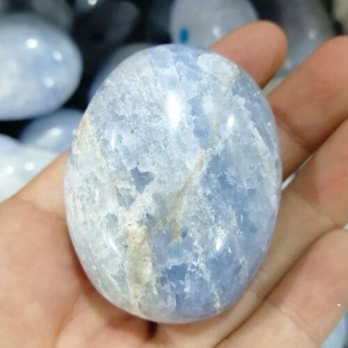 40-50mm Natural quartz sky blue celestite palm crystals healing stones Worry Stone for Home Decoration 1pc