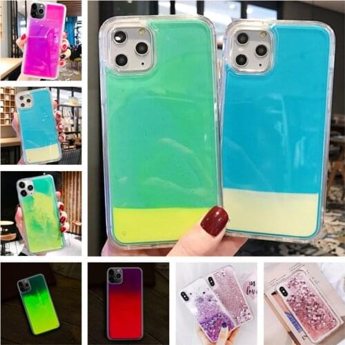 Glitter Luminous Neon Sand Case For iphone 6 6s 7 8 Plus 11 Pro X XS MAX XR Liquid Quicksand Glow The Dark Soft phone Case Cover