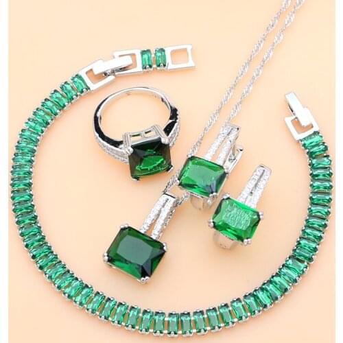 New 925 Silver Jewelry Green Zircon White CZ Jewelry Sets Women Earrings/Pendant/Necklace/Ring/Bracelet