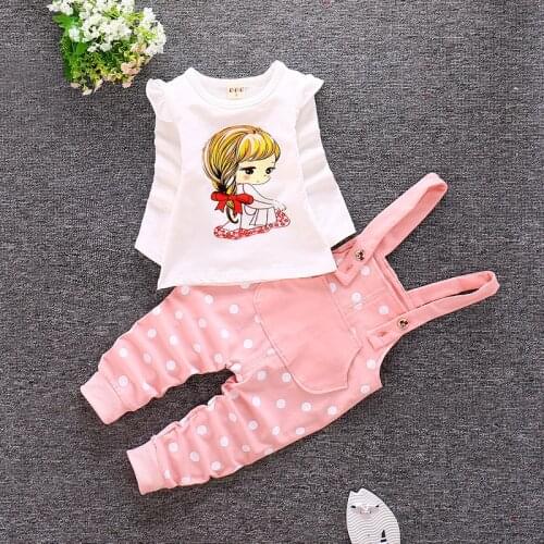 Baby Girl Cloth Spring Cute Long Sleeved T-shirts + Polka Dot Overalls Baby New Year Outfit Kids Bebes Jogging Suits Tracksuits