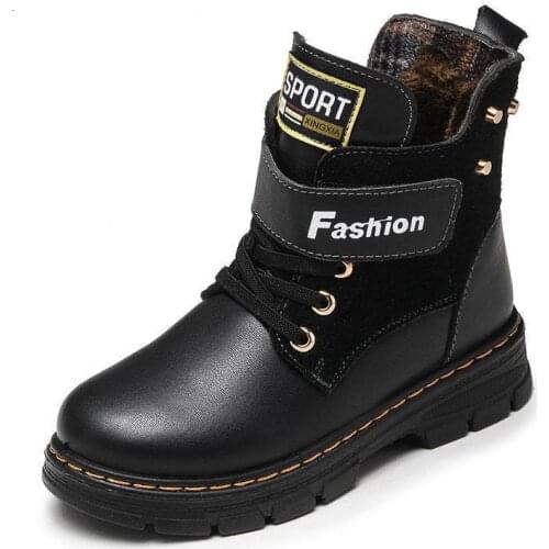 Autumn Winter Kids Boots For Boys Shoes Fashion Mid-calf Snow Boots Genuine Leather Plush Warm Waterproof Children Martin Boots