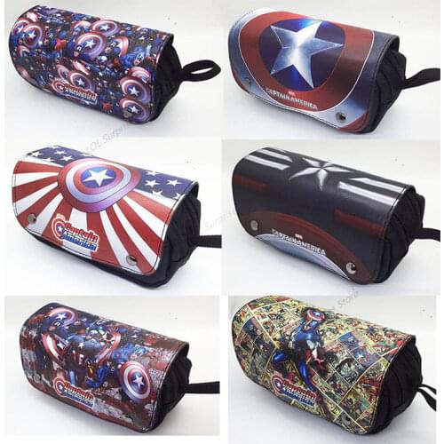 Pencil Case Disney Captain America Marvel Anime PencilCase Iron Man Spiderman Large Capacity Double Layer Pen Bag Stationery