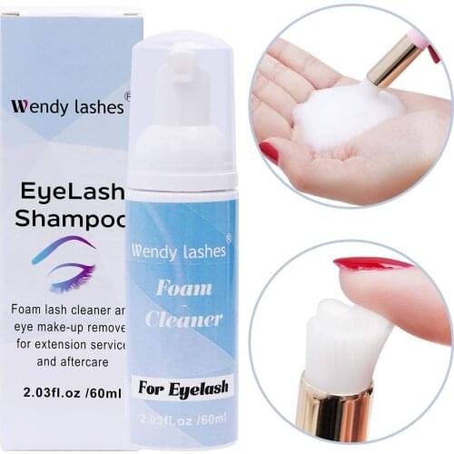 Lash Shampoo for Eyelash Extension 60ml Eyelash Cleaning Foam Makeup Remover with Soft Brush Oil Free for Salon and Home Use