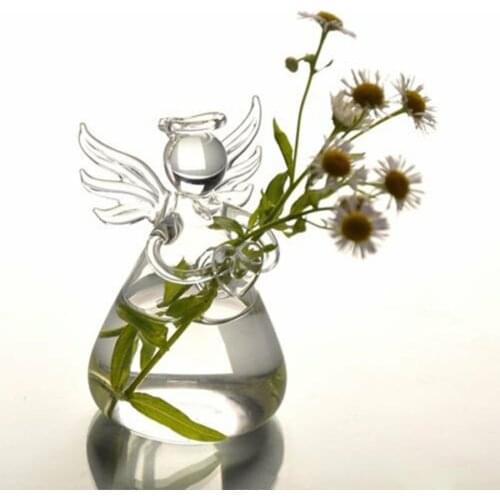 Clear Glass Angel Shape Flower Vase Cute Glass Hanging Vase Floral Plant Pots Terrarium Container Home Wedding Decor