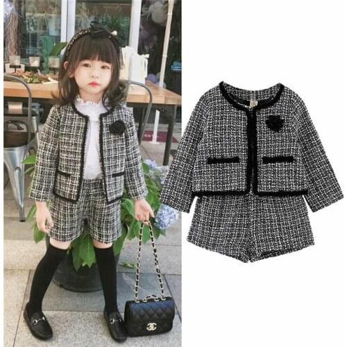 PUDCOCO Sweet Kids Infant Baby Girls Pageant Plaid Coat & Shorts Pants Autumn Winter Clothes Set Party 2PCS Outfits 1-6T