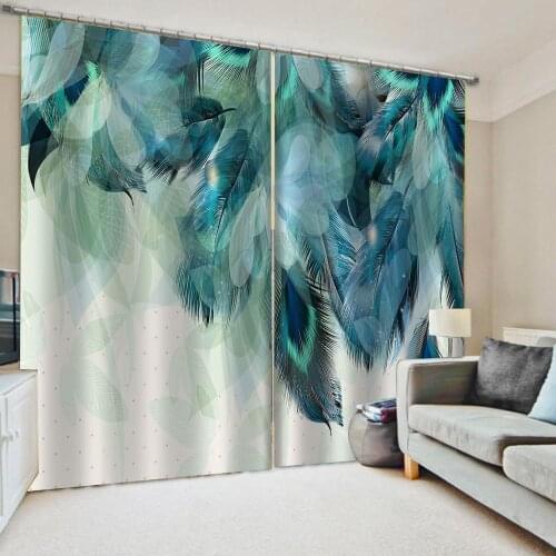 Luxury Blackout 3D Window Curtains For Living Room Bedroom blue feather curtains Decoration curtains