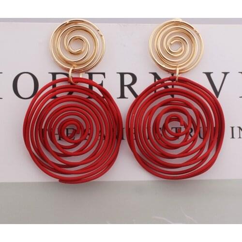 Big Round Drop Earrings Red Green Yellow Wire Spiral Earrings Geometric Metal Maze Exaggerated Wedding Party Jewelry Pendientes