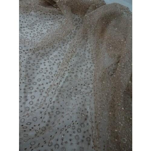 Unique african glued glitter L-459 french net lace fabric fashion nigerian lace fabric for party dress