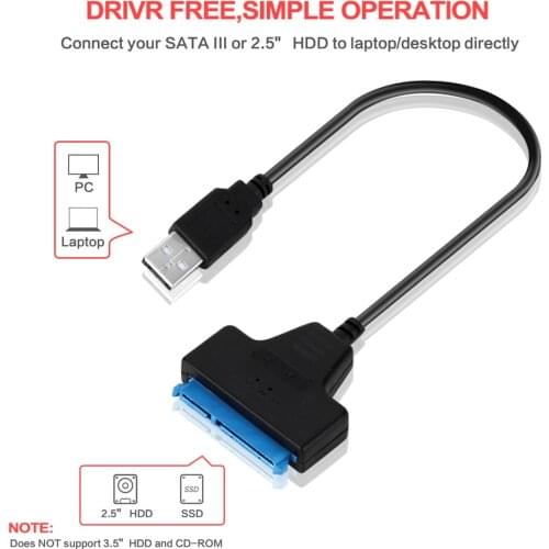 Kebidu Sata USB Cable USB 2.0 to SATA 22Pin Adapter Cable Adapter Suport 2.5 Inches External SSD HDD Hard Drive 22 Pin