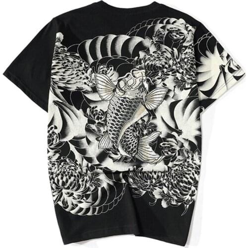 Fish Embroidery T Shirt Men 2021 Harajuku Hip Hop Short Sleeve Tees Casual Tops Streetwear Cotton T Shirts