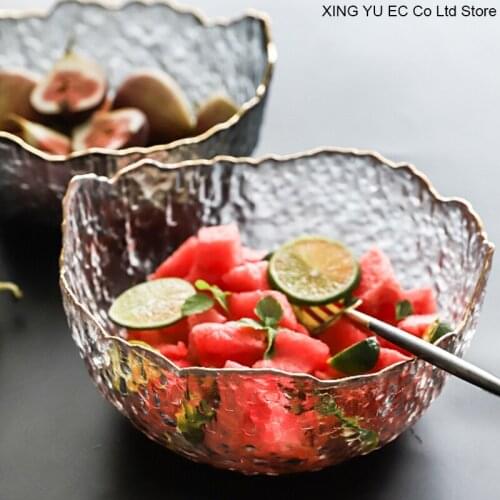 Japanese Irregular Phnom Penh Transparent Glass Bowl Creative Vegetable Fruit Plate Salad Bowl Soup Bowl Dim Sum Dessert Bowl