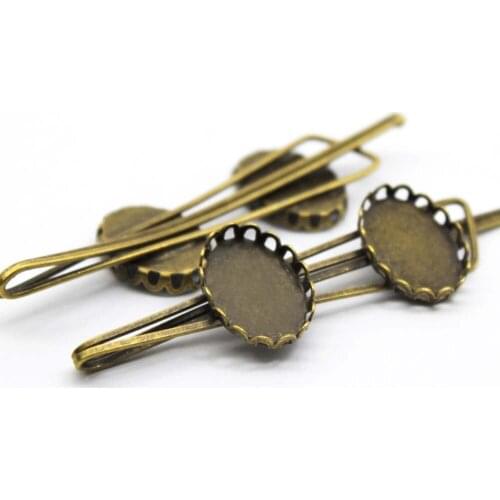 ZEROUP 13x18mm 5pcs Copper Hair Clips Antique Bronze Brass Plated Hairpin Cameo Glass Cabochons Base Supplies for Jewelry HC-015