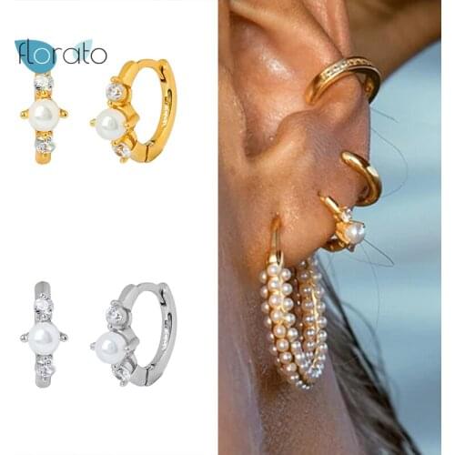 925 Silver Ear Buckle Earring Hoops Earrings for Women Engagement CZ Korean Romantic Pearl Bling Crystal Pendientes Oorbellen