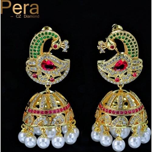 Pera Vintage Yellow Gold Color Bohamian Style Jewelry Big Statement CZ Skeleton Shape Long Dangling Drop Earrings For Women E257