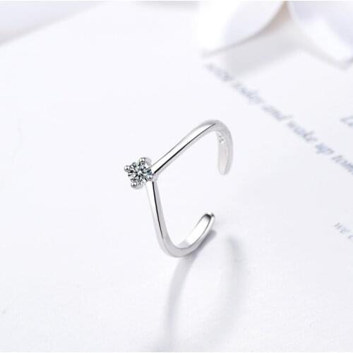 Korean V-shaped Simple 925 Sterling Silver Temperament Personality Fashion Female Resizable Opening Rings SRI211
