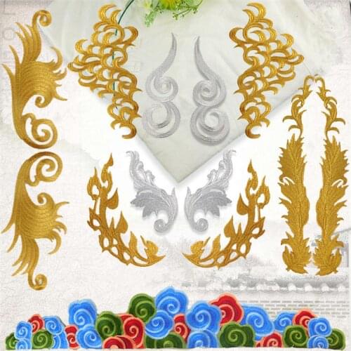 1Pair Gold Silver Hot-fix Baroque Garments Lace Cloth Applique Flower Floral Motif Venise Venice Lace Applique DIY Accessory BD0119