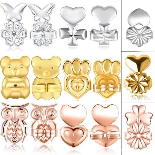 3 Pairs luxurious Earring Backs Heart Lifters Firmly Supports Lifts Hypoallergenic Butterfly Owl Crown Cross Plated Silver