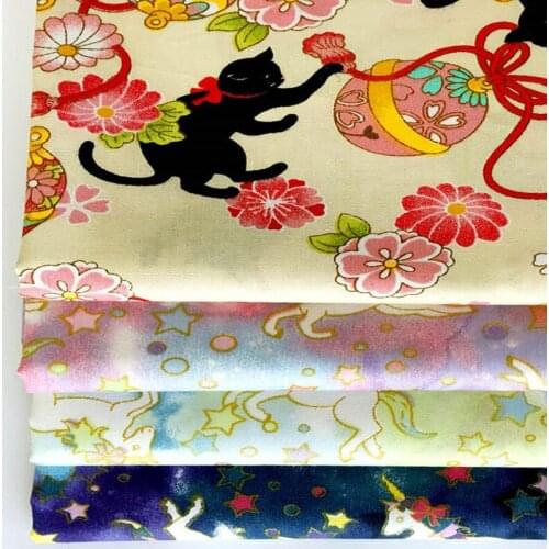50x160cm Pretty Cartoon Space Unicorn & Lucky Black Cat Printed Cotton Fabric For DIY Sewing Quiliting Home Decoration