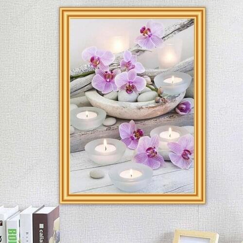 5D DIY Diamond Painting Orchid Flower Cross Stitch Full Drill Square Diamond Embroidery Mosaic Picture of Rhinestones Home Decor
