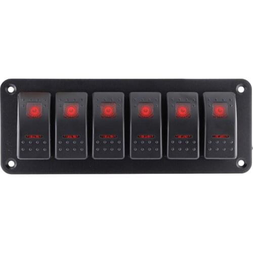 6 Gang Marine Switch Panel 12~24V With Double LED Light For Marine Boat Truck Caravan Car Socket Circuit Breaker