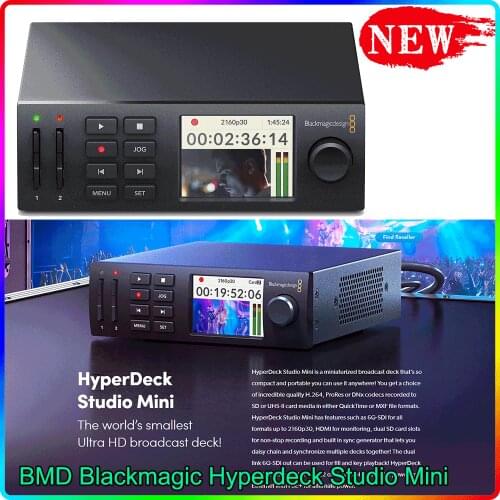 BMD Blackmagic Hyperdeck Studio Mini Portable Broadcast Record Playback Deck with 6G-SDI VTR Style Controls supports SD HD 3G