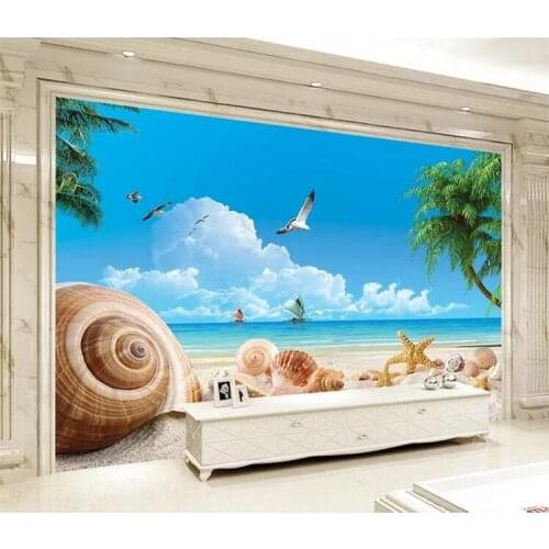 Large custom wallpaper wall coconut shellfish seagull landscape murals home decoration