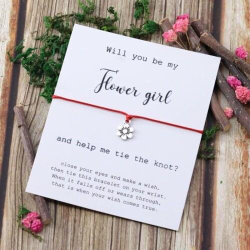 Make A Wish Flower Charm Bracelet Will You Be My Flower Girl Lucky Flower Girl Bracelet Gift for Women Men Bridal Friendship