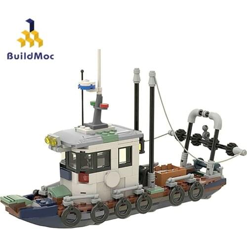 Buildmoc Creator Boat City Town Harbor Small Fishing Trawler Compatible 70419 Ghost Ship Revision Mdoel building Blocks Kid Toys