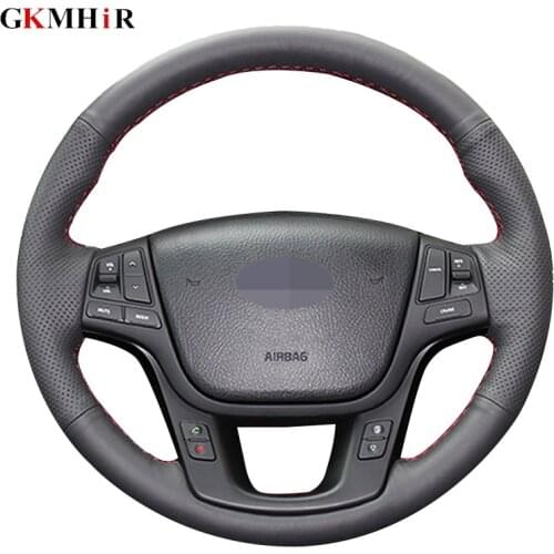 DIY Hand-stitched Steering Wheel Cover Black Artificial Leather Steering Wheel Cover for Kia Sorento 2009-2014