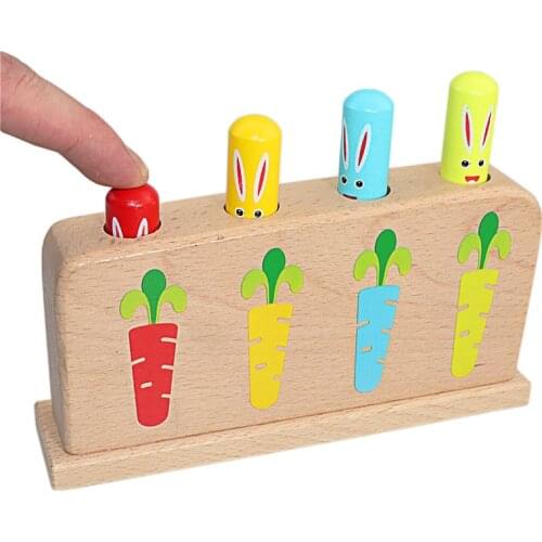 Baby Montessori Educational Toys Wood Rabbit Pop Up Toys Fine Motor Training Toy for Child Bounce Stick Game Stress Reliever Toy