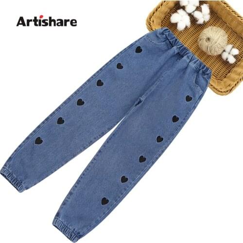 Jeans Girl Heart Pattern Girl Jeans Casual Style Jeans For Children Spring Autumn Childrens Jeans Clothes 6 8 10 12 14